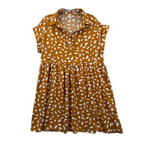 Umgee Womens Medium Mustard Yellow Abstract Print Babydoll Mini Dress